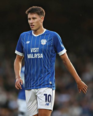 Cardiff City F.C. 'den Rubin Colwill. Gök İddia Ligi 1 maçı sırasında Port Vale, Cardiff City 'ye karşı Vale Park, Burslem, İngiltere, 7 Ağustos 2025