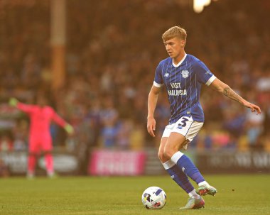 Cardiff City F.C. 'den Joel Bagan. Gök İddia Ligi 1 maçı sırasında Port Vale, Cardiff City 'ye karşı Vale Park, Burslem, İngiltere, 7 Ağustos 2025