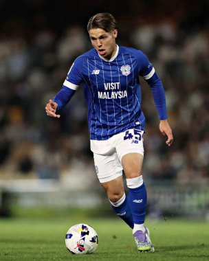 Cardiff City F.C. 'den Cian Ashford. Gök İddia Ligi 1 maçı sırasında Port Vale, Cardiff City 'ye karşı Vale Park, Burslem, İngiltere, 7 Ağustos 2025