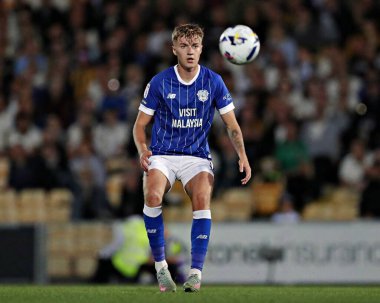 Cardiff City F.C. 'den Joel Bagan. Gök İddia Ligi 1 maçı sırasında Port Vale, Cardiff City 'ye karşı Vale Park, Burslem, İngiltere, 7 Ağustos 2025