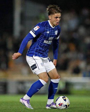 Cardiff City F.C. 'den Cian Ashford. Gök İddia Ligi 1 maçı sırasında Port Vale, Cardiff City 'ye karşı Vale Park, Burslem, İngiltere, 7 Ağustos 2025