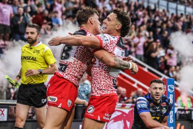 Leigh Leoparları 'ndan Keanan Brand, Betfred Süper Ligi 21. Maç Leigh Leeds Rhinos' a karşı Leigh Spor Köyü, Leigh, İngiltere, 7 Ağustos 2025 'te oynanan karşılaşmasını kutluyor.