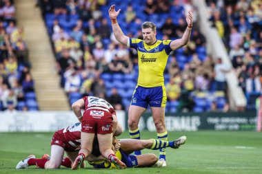 Warrington Wolves 'tan Luke Yates, 8 Ağustos 2025' te İngiltere 'nin Warrington şehrinde oynanan 21. Betfred Süper Ligi karşılaşmasında tepki gösterdi.