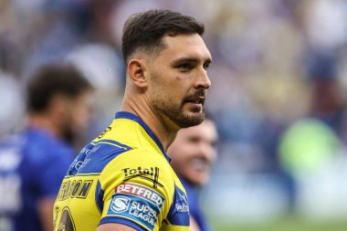 Warrington 'dan Ryan Matterson Betfred Süper Lig karşılaşmasında ısınma turunda 21. Warrington Wolves Wigan Warriors' a karşı Halliwell Jones Stadyumu, Warrington, Birleşik Krallık, 8 Ağustos 2025