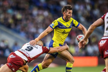 Warrington Wolves 'tan Stefan Ratchford 21. Betfred Süper Ligi karşılaşmasında Warrington Wolves Wigan Warriors' a karşı Halliwell Jones Stadyumu, Warrington, Birleşik Krallık, 8 Ağustos 2025