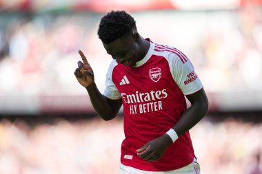Arsenal 'den Bukayo Saka, 9 Ağustos 2025' te Emirates Stadyumu 'nda oynanan sezon öncesi dostluk maçı Arsenal - Athletic Bilbao maçında golünü kutluyor.