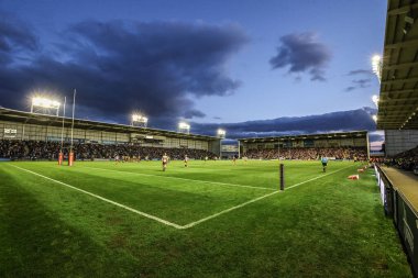 Halliwell Jones Stadyumu 'nun 21. Betfred Süper Ligi karşılaşması sırasında Halliwell Jones Stadyumu' nda Warrington Wolves 'a karşı Wigan Warriors maçı, 8 Ağustos 2025