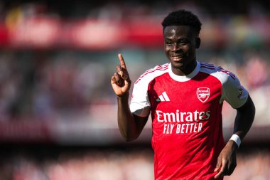 Arsenal 'den Bukayo Saka, 9 Ağustos 2025' te Emirates Stadyumu 'nda oynanan sezon öncesi dostluk maçı Arsenal - Athletic Bilbao maçında golünü kutluyor.