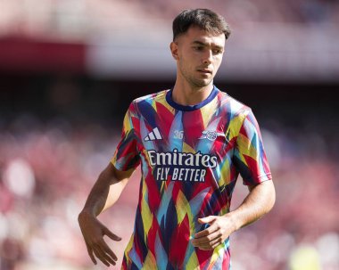 Arsenal 'den Martin Zubimendi, sezon öncesi dostluk maçı öncesinde Arsenal, Emirates Stadyumu' nda Athletic Bilbao 'ya karşı, 9 Ağustos 2025