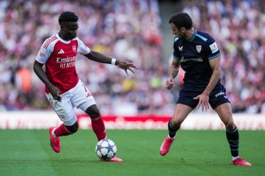 Arsenal 'den Bukayo Saka, 9 Ağustos 2025' te İngiltere 'nin Emirates Stadyumu' nda oynanan Arsenal - Athletic Bilbao maçında