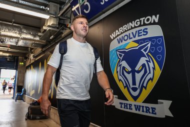 Warrington Wolves takımından George Williams, Warrington Wolves 'a karşı Wigan Warriors maçında 8 Ağustos 2025' te Warrington, İngiltere 'deki Halliwell Jones Stadyumu' na geldi.