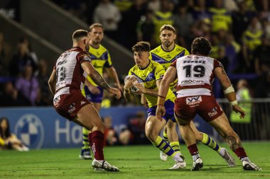 Warrington Wolves takımından Luke Thomas, Warrington Jones Stadyumu 'nda oynanan 21. Warrington Wolves vs Wigan Warriors karşılaşmasında maç yapıyor.