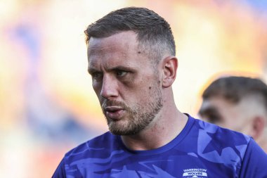 Warrington Wolves 'tan Ben Currie maç öncesi ısınma turunda 22. Betfred Süper Ligi karşılaşmasında Warrington Wolves, Catalans Dragons' a karşı Halliwell Jones Stadyumu, Warrington, Birleşik Krallık, 14 Ağustos 2025