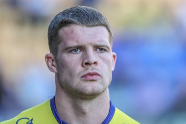 Warrington Wolves 'tan Jake Thewlis maç öncesi ısınma turunda 22. Betfred Süper Ligi karşılaşmasında Warrington Wolves, Catalans Dragons' a karşı Halliwell Jones Stadyumu, Warrington, Birleşik Krallık, 14 Ağustos 2025