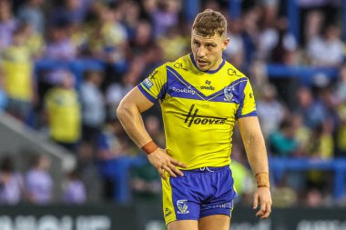 Warrington Wolves 'tan George Williams, 14 Ağustos 2025' te İngiltere 'nin Warrington şehrinde oynanan 22. Betfred Süper Lig karşılaşmasında Warrington Wolves, Catalans Dragons' a karşı oynuyor.