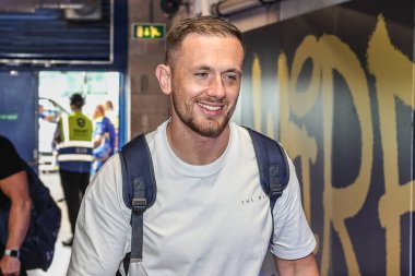 Warrington Wolves takımından Ben Currie, 22. Betfred Süper Lig karşılaşmasında Warrington Wolves ve Catalans Dragons maçında 14 Ağustos 2025 'te Warrington, Warrington' daki Halliwell Jones Stadyumu 'na geldi.