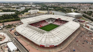 Premier Lig karşılaşması öncesinde Sunderland-West Ham United Stadyumu, Sunderland, İngiltere 'de 16 Ağustos 2025' te oynanacak olan stadyumun hava görüntüsü.