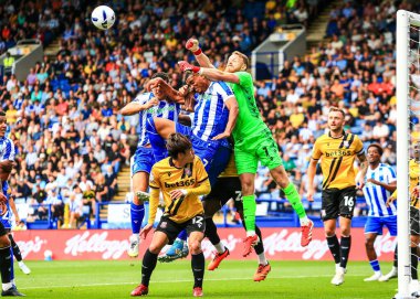 Viktor Johansson Stoke City kalecisi, 16 Ağustos 2025 'te Sheffield Çarşamba günü Hillsborough, Sheffield, İngiltere' de Stoke City 'e karşı oynanan Gökyüzü İddia Şampiyonası maçında topa vuruyor.