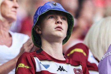 Wigan taraftarları, 15 Ağustos 2025 'te Wigan Warriors vs Hull KR' ın oynadığı Betfred Süper Lig müsabakasında Wigan taraftarları ile The Brick Community Stadyumu, Wigan, İngiltere