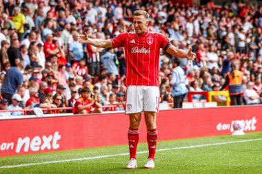 Nottingham Ormanı 'ndan Chris Wood, Nottingham City Ground, Nottingham, İngiltere' de oynanan Premier League maçında 3-0 'lık galibiyetini kutluyor.