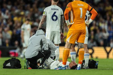 Leeds United takımından Ethan Ampadu, 18 Ağustos 2025 'te Leeds United' ın Everton 'a karşı oynadığı Premier League maçında tedavi gördü.