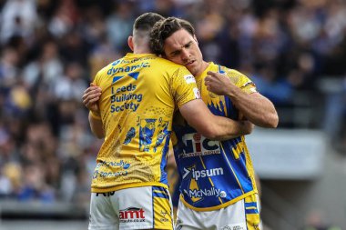 Leeds Rhinos takımından Brodie Croft, Betfred Süper Lig karşılaşmasında ısınma turunda 23. Leeds Gergedan Hull KR 'a karşı Headingley Stadyumu, Leeds, İngiltere, 21 Ağustos 2025