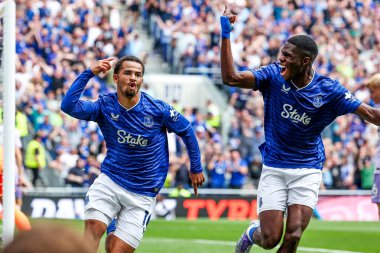 Everton 'dan Iliman Ndiaye, 24 Ağustos 2025' te Liverpool, Liverpool 'daki Hill Dickinson Stadyumu' nda oynanan Premier League maçında Everton ve Hove Albion maçında 1-0 kazanma hedefini kutluyor.