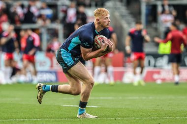 Hull FC 'den Harvey Barron, Betfred Süper Lig maçının 23. turunda St Helens vs Hull FC ile Birleşik Krallık' ın St Helens Stadyumu 'nda 22 Ağustos 2025' te oynanan karşılaşma öncesi ısınma turunda
