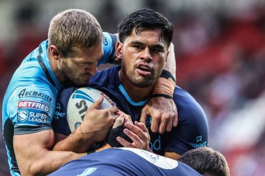 Hull FC 'den Herman Eseese, Betfred Süper Lig' in 23 'üncü raundunda ısınma turunda St Helens vs Hull FC' ye karşı St Helens Stadyumu, St Helens, Birleşik Krallık, 22 Ağustos 2025