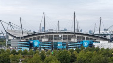 Etihad Stadyumu 'nun Premier Lig maçı sırasında Manchester City ile Tottenham Hotspur arasında 23 Ağustos 2025' te Etihad Stadyumu 'nda bir hava görüntüsü.