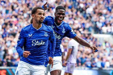 Everton 'dan Iliman Ndiaye, 24 Ağustos 2025' te Liverpool, Liverpool 'daki Hill Dickinson Stadyumu' nda oynanan Premier League maçında Everton ve Hove Albion maçında 1-0 kazanma hedefini kutluyor.