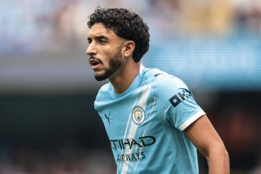 Manchester City 'nin Tottenham Hotspur' a karşı oynadığı Premier League maçında Manchester City 'den Omar Marmoush, Etihad Stadyumu, Manchester, İngiltere, 23 Ağustos 2025