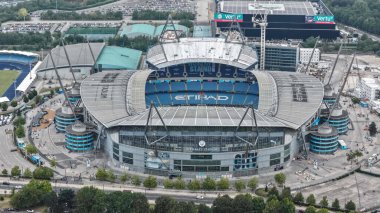 Etihad Stadyumu 'nun Premier Lig maçı sırasında Manchester City ile Tottenham Hotspur arasında 23 Ağustos 2025' te Etihad Stadyumu 'nda bir hava görüntüsü.