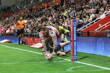 Leigh Leopards 'dan Josh Charley, 22 Ağustos 2025' te Leigh Spor Köyü, Leigh, İngiltere 'de oynanan Betfred Süper Lig 23. Raundunda Leigh Leopards - Salford Red Devils maçına gidiyor.