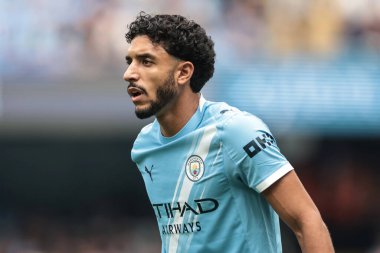 Manchester City 'nin Tottenham Hotspur' a karşı oynadığı Premier League maçında Manchester City 'den Omar Marmoush, Etihad Stadyumu, Manchester, İngiltere, 23 Ağustos 2025