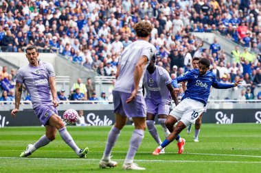 Everton 'dan Iliman Ndiaye, İngiltere' nin Liverpool şehrindeki Hill Dickinson Stadyumu 'nda Everton ve Hove Albion' a karşı oynadığı Premier League maçında 24 Ağustos 2025 'te çekim yapıyor.