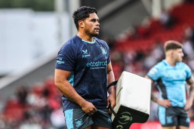 Hull FC 'den Herman Eseese, Betfred Süper Lig' in 23 'üncü raundunda ısınma turunda St Helens vs Hull FC' ye karşı St Helens Stadyumu, St Helens, Birleşik Krallık, 22 Ağustos 2025