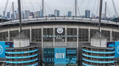 Etihad Stadyumu 'nun Premier Lig maçı sırasında Manchester City ile Tottenham Hotspur arasında 23 Ağustos 2025' te Etihad Stadyumu 'nda bir hava görüntüsü.
