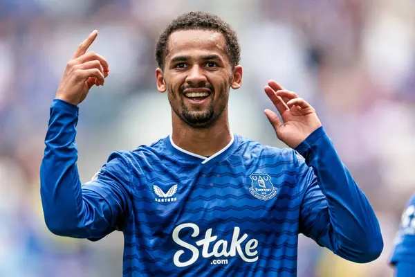 Everton 'dan Iliman Ndiaye, 24 Ağustos 2025' te Liverpool, Liverpool 'daki Hill Dickinson Stadyumu' nda oynanan Premier League maçında Everton ve Hove Albion maçında 1-0 kazanma hedefini kutluyor.