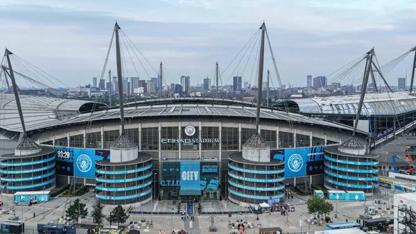Etihad Stadyumu 'nun Premier Lig maçı sırasında Manchester City ile Tottenham Hotspur arasında 23 Ağustos 2025' te Etihad Stadyumu 'nda bir hava görüntüsü.