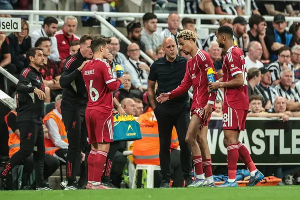 Liverpool 'un Arne Slot Müdürü, Premier League maçı Newcastle United' ın Liverpool 'a karşı St. James' s Park, Newcastle, İngiltere 'de oynadığı 25 Ağustos 2025' te oynanan maçta Liverpool 'lu Hugo Ekitike' e talimat verdi.