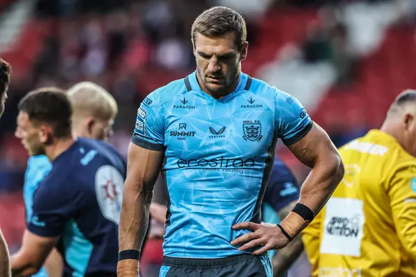 Hull FC 'den Jed Cartwright, Betfred Süper Lig maçının 23. Maçı sırasında St Helens vs Hull FC ile Birleşik Krallık' ın başkenti St Helens 'te 22 Ağustos 2025' te oynanan karşılaşma öncesi ısınma turunda...