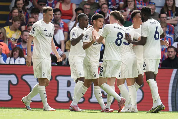 Nottingham Ormanı, 24 Ağustos 2025 'te İngiltere' de Selhurst Park 'ta oynanan Kristal Saray-Nottingham Ormanı maçı sırasında eşitliği kutladı.