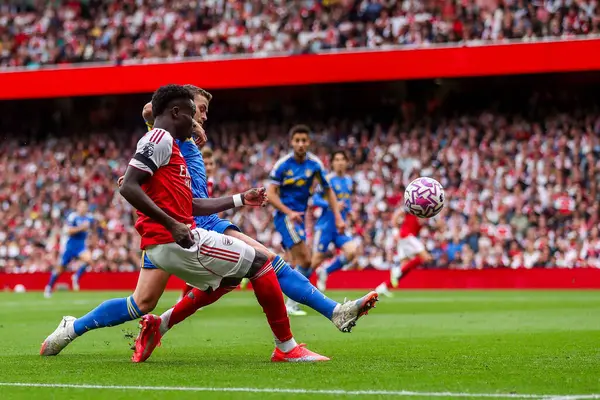 Arsenal 'den Bukayo Saka, 23 Ağustos 2025' te Birleşik Krallık, Londra 'daki Emirates Stadyumu' nda oynanan Premier League maçında Arsenal 'e karşı Leeds United' ı vurdu.