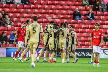 Rotherham United takımından Ar 'Jany Martha, 26 Ağustos 2025' te Oakwell, Barnsley, Birleşik Krallık 'ta oynanan Carabao Kupası maçında 0-1' lik galibiyetini kutluyor.