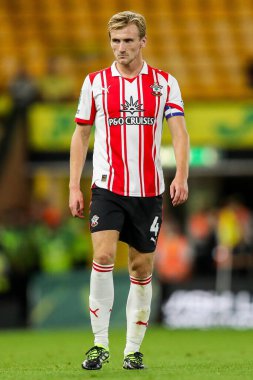 Southampton 'dan Flynn Downes, Carabao Kupası maçı sırasında Norwich City, Southampton' a karşı, Norwich Road, Norwich, Birleşik Krallık 'ta, 26 Ağustos 2025' te