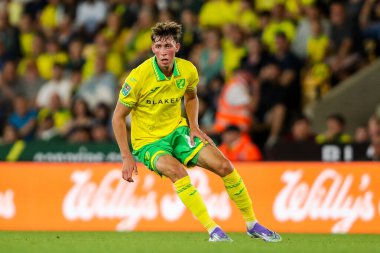 Norwich City 'den Oscar Schwartau, Carabao Kupası maçı sırasında Norwich City ile Southampton arasındaki Carrow Road, Norwich, İngiltere, 26 Ağustos 2025