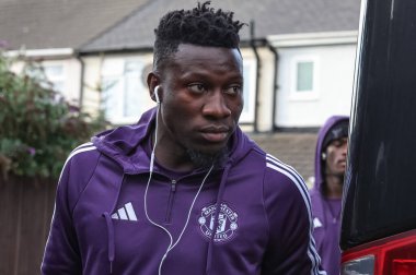 Manchester United takımından Andre Onana, 27 Ağustos 2025 'te Blundell Park, Cleethorpes, Birleşik Krallık' ta oynanan Grimsby Town - Manchester United maçında geldi.