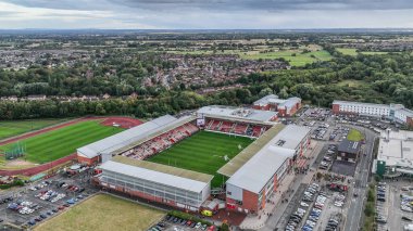 Leigh Spor Köyü 'nün, 28 Ağustos 2025' te Leigh Spor Köyü 'nde 25. Betfred Süper Ligi karşılaşması öncesinde Leigh Leopards ile Castleford Tigers maçının hava görüntüsü.