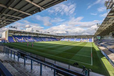 Halliwell Jones Stadyumu, 29 Ağustos 2025 'te Halliwell Jones Stadyumu' nda oynanan 24. Betfred Süper Lig karşılaşması öncesinde Warrington Wolves - Salford Red Devils maçının genel görüntüsü.